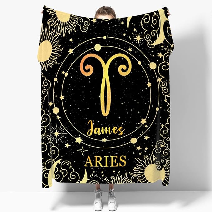 Personalized Aries Blanket, Soft Flannel Horoscope Throws Cozy Lightweight Custom Blankets for Couch Bed Sofa, Practical Gift Unisex Small 50"×40" for Kid/Child - Aries Blanket for men