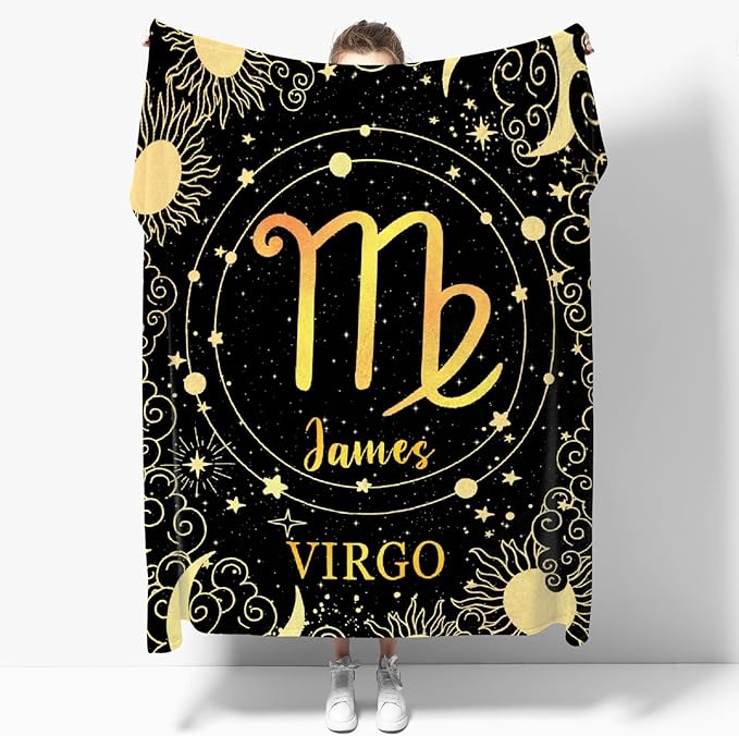 Personalized Virgo Blanket, Soft Flannel Horoscope Throws Cozy Lightweight Custom Blankets for Couch Bed Sofa, Practical Gift Unisex Medium 60"×50" for Teen - Virgo Blanket for men
