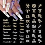 48 Pieces Gold and Silver Alloy Zodiac Nail Charms Zodiac Signs Nail Studs Constellation Words Charms for Nails Twelve Constellation Nail Charms Set for Women Girls Nail Art Decoration - Pisces for men