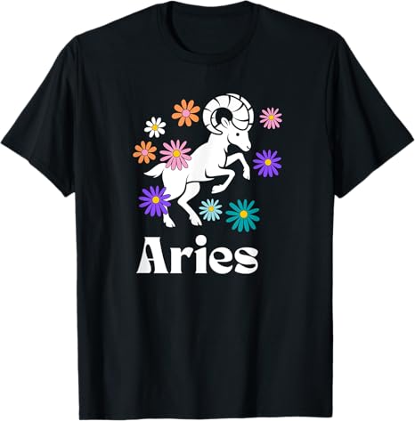 Aries Astrology Zodiac Sign Groovy Retro Flowers Floral T-Shirt - Aries T-Shirt for men