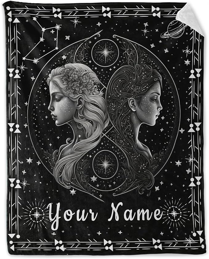 Custom Gemini Blanket for Adults, 60" x 80" Inches Zodiac Throws for Girls Women, Aesthetic Constellation Throws Blankets Gifts for Sofa, Bed & Living Room - Gemini Blanket for men