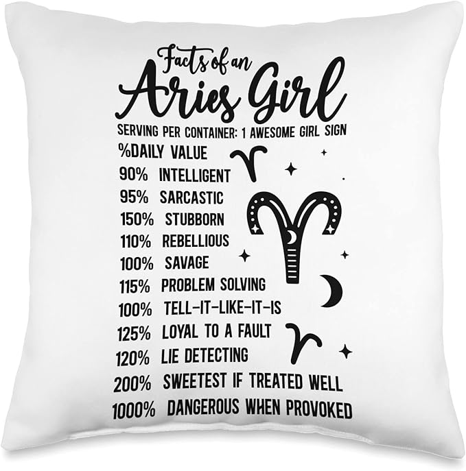 Facts Of An Aries Girl Aries Zodiac Sign Aries Horoscope Throw Pillow - Aries Pillow for men