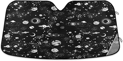 Black Car Windshield Sun Shade Space Galaxy Stars Car Sun Visor for UV Rays and Sun Heat Protection Constellation Planet Moon Blocks Automotive Heat and Sun Foldable Sun Shield 53x24 Inches - Aries Car Ornament for men