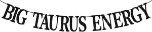 Black Glitter Big Taurus Energy Banner, Taurus April/May Birthday Party Decor - 12 Constellation Theme Birthday Party Decorations Supplies - Taurus Products for men