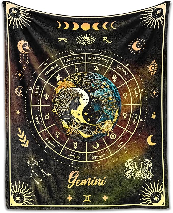 Gemini Blanket Gifts, 50" x 40" Rectangular Flannel Zodiac Throw Blanket Cozy, Gift for Boys Girls Teen Women Men Tarot Cards Lovers Birthday Anniversary Festival - Gemini Blanket for men