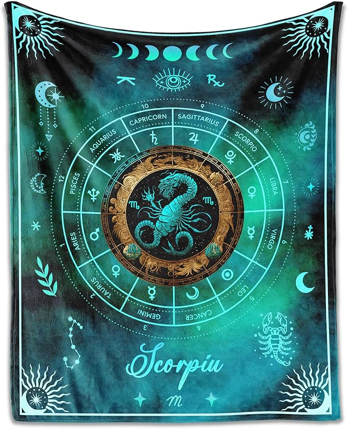 Scorpio Blanket Gifts, 50" x 40" Rectangular Flannel Zodiac Throw Blanket Cozy, Gift for Boys Girls Teen Women Men Tarot Cards Lovers Birthday Anniversary Festival - Scorpio Products for men
