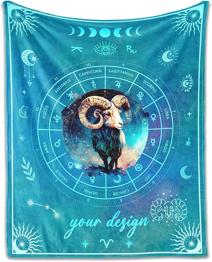 Custom Aries Blanket Gifts, 50" x 40" Rectangular Flannel Zodiac Throw Blanket Cozy, Personalized Gift for Boys Girls Teen Women Men Tarot Cards Lovers Birthday Anniversary Festival - Aries Blanket for men