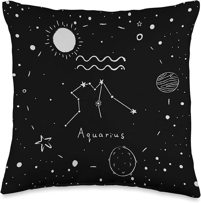 Aquarius Astrology Celestial Zodiac Sign Aesthetic Throw Pillow - Aquarius Pillow for men