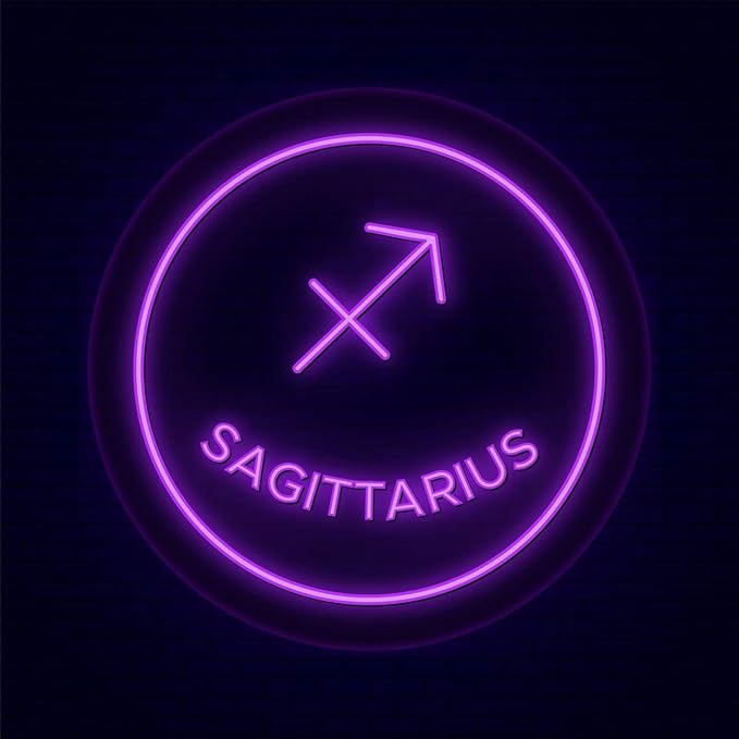Sagittarius Zodiac Horoscope Neon Signs, Led Light Signs for Birthday Party, Wall Décor, Christmas Decorations, Zodiac Gifts for Kids, Teens, Women, Men, 12"w x 12"h x 1"d Circular Design - Sagittarius Home Decor for men