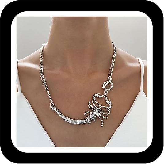 Punk Scorpion Choker Necklace Curved Bar Zodiac Collar Necklace Exaggerate Diamond Scorpion Chain Toggle Clasp Necklace Costume Halloween Statement Scorpion Necklace Jewelry for Women Men - Scorpio Accessories for men