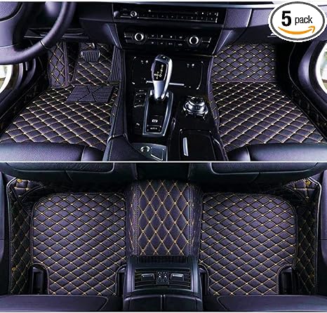 Custom Faux Leather Car Floor Mats Fit for 98% Sedan SUV Sports Car Full Coverage Cute Men Women Car Mat Carpets (Black Gold) - Virgo Car Floor Mat for men