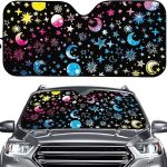 FUSURIRE Rainbow Moon Stars Car Windshield Sun Shade Universal Auto Accessories Car Sunshade Sun Heat Reflector for Women Men - Aries Car Ornament for men