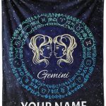 Personalized Gemini Blanket Gifts with Name Text, 40"x50" Gemini Throw Soft Flannel Blanket, Warm Lightweight Cozy Constellation Lover Gifts for Bed Couch - Gemini Blanket for men