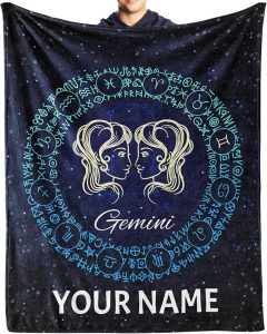 Personalized Gemini Blanket Gifts with Name Text, 40"x50" Gemini Throw Soft Flannel Blanket, Warm Lightweight Cozy Constellation Lover Gifts for Bed Couch - Gemini Blanket for men