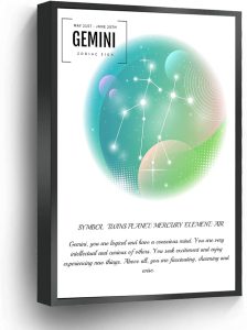 Gemini Zodiac Canvas Print Astrology Wall Art Poster Gemini Birthday Gift For Home Office School Wall Decor Framed Artwork(Metal Framed 16" X 20") - Gemini Canvas for men