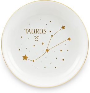 Homlouue Taurus Gifts for Women Zodiac Ring Dish, Taurus Birthday Gifts Ceramic Astrology Sign Jewelry Dish Zodiac Gifts for Taurus Constellation for Women Girls - Taurus for men