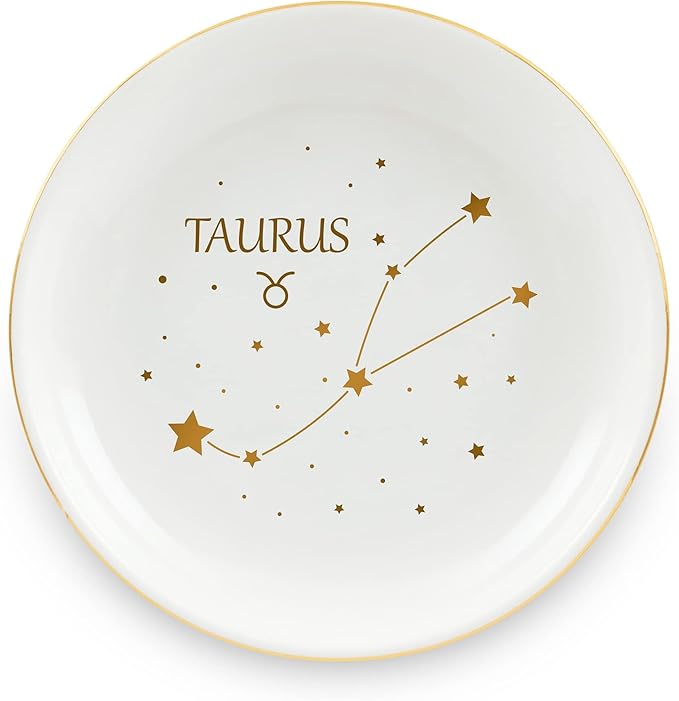 Homlouue Taurus Gifts for Women Zodiac Ring Dish, Taurus Birthday Gifts Ceramic Astrology Sign Jewelry Dish Zodiac Gifts for Taurus Constellation for Women Girls - Taurus for men