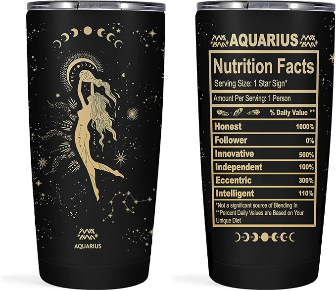 Aquarius Gifts for Women: 20 OZ Astrology Tumbler Cup, Witchy Gothic Gifts Stainless Steel Insulated Constellation Tumbler - Aquarius Mug for men