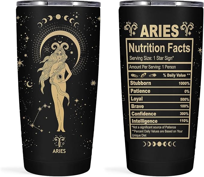 Aries Zodiac Cup, 20oz Astrology Tumbler, Witchy Gothic Gift - Stainless Steel Insulated Constellation Cup - Aries Mug for men