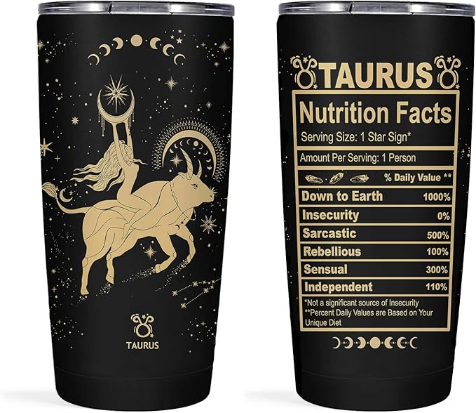 Taurus Zodiac Gifts: Gothic Witchy 20oz Stainless Steel Insulated Constellation Tumbler - Taurus Products for men