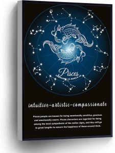 Pisces Zodiac Canvas Prints Astrology Wall Art Poster Personalized Zodiac Gift For Home Office School Wall Decor Framed Artwork(Wood Framed 16" X 24") - Pisces Canvas for men