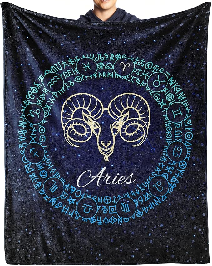 Aries Blanket Gifts, 30"x40" Aries Throw Soft Flannel Blanket, Warm Lightweight Cozy Constellation Lover Gifts for Bed Couch - Aries Blanket for men