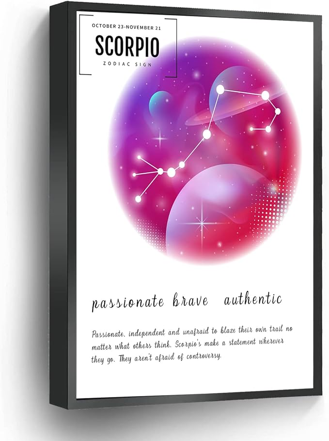 Scorpio Zodiac Canvas Prints Spiritual Wall Art Poster Personalized Birthday Gift For Home Office School Wall Decor Framed Artwork(Metal Framed 12" X 16") - Scorpio Canvas for men