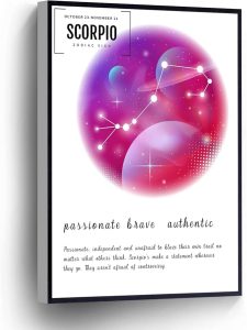 Scorpio Zodiac Canvas Prints Spiritual Wall Art Poster Personalized Birthday Gift For Home Office School Wall Decor Framed Artwork(Wood Framed 16" X 20") - Scorpio Canvas for men