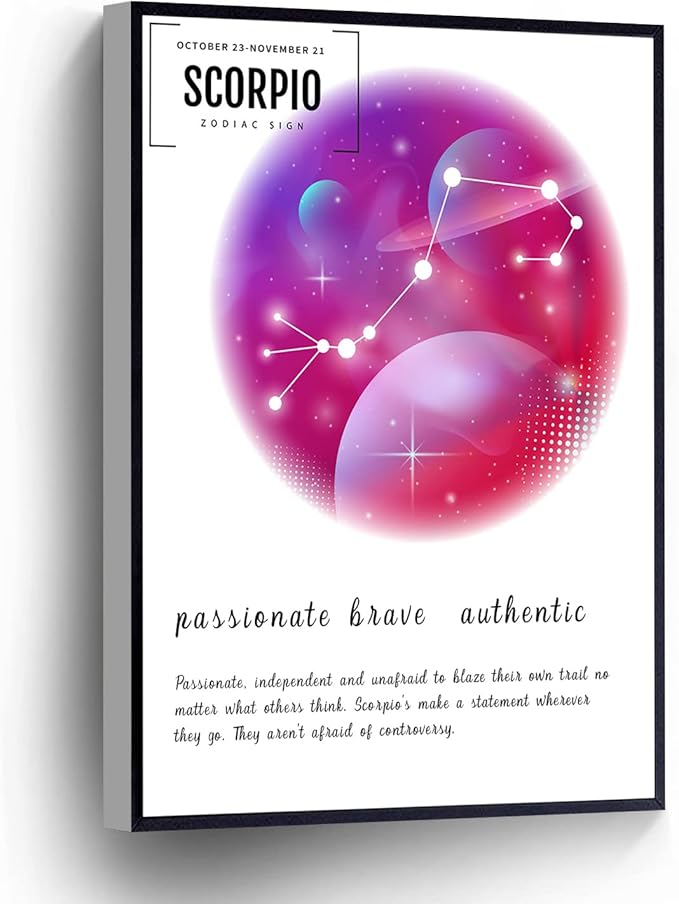 Scorpio Zodiac Canvas Prints Spiritual Wall Art Poster Personalized Birthday Gift For Home Office School Wall Decor Framed Artwork(Wood Framed 16" X 20") - Scorpio Canvas for men