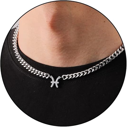 Stocking Stuffers - Zodiac Sign Necklace for Men Boys Women, Stainless Steel Constellation Horoscope Astrology Pendant necklace, Cuban chain 18+2 inches - Pisces for men