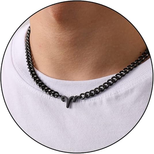 Zodiac Sign Necklace for Men Boys Women, Stainless Steel Constellation Horoscope Astrology Pendant necklace, Cuban chain 18+2 inches - Aries Necklace for men