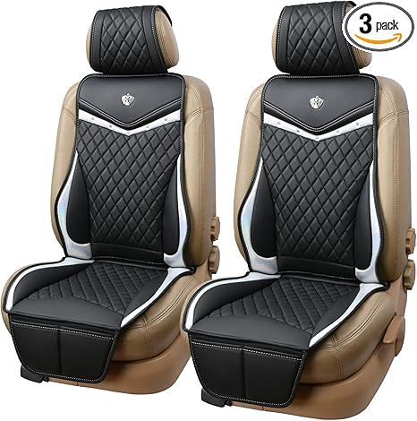 Flying Banner car seat Covers seat Cushions Luxe Fit Faux Leather Easy Installation Vehicles Non Slip Premium (Black Silver, 2 x Front Seat Cover) - Aries Car Seat Cover for men