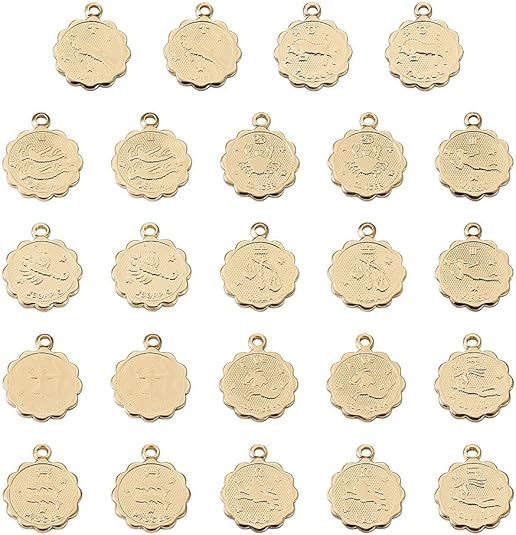 Pandahall 24Pcs 14K Gold Plated 12 Constellation Zodiac Sign Brass Charms Flower Shape Astrology Sign Pendants for DIY Jewelry Making Birthday Gift Supplies, Hole: 1.2mm - Aries Earrings for men