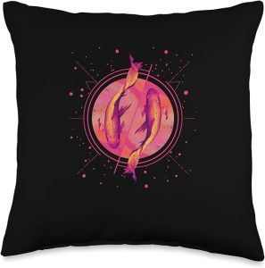 Japanese Glitch Koi Fish Pisces Zodiac Sign for Astrologers Throw Pillow - Pisces Pillow for men