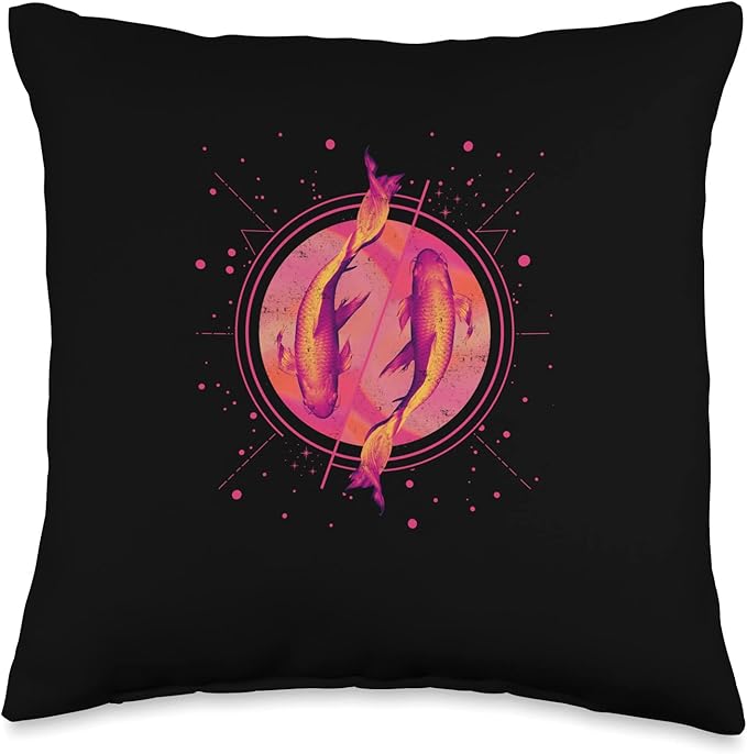 Japanese Glitch Koi Fish Pisces Zodiac Sign for Astrologers Throw Pillow - Pisces Pillow for men