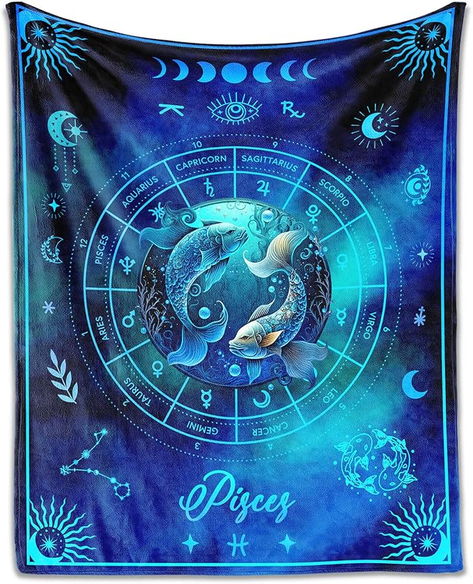 Pisces Blanket Gifts, 40" x 30" Rectangular Flannel Zodiac Throw Blanket Cozy, Gift for Boys Girls Teen Women Men Tarot Cards Lovers Birthday Anniversary Festival - Pisces Home Decor for men