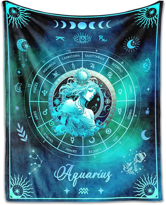 Aquarius Blanket Gifts, 40" x 30" Rectangular Flannel Zodiac Throw Blanket Cozy, Gift for Boys Girls Teen Women Men Tarot Cards Lovers Birthday Anniversary Festival - Aquarius Pillow for men