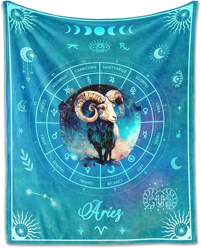 Aries Blanket Gifts, 40" x 30" Rectangular Flannel Zodiac Throw Cozy, Blankets Gift for Boys Girls Teen Women Men Tarot Cards Lovers Birthday Anniversary Festival - Aries Blanket for men