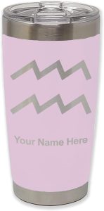 LaserGram 20oz Vacuum Insulated Tumbler Mug, Zodiac Sign Aquarius, Personalized Engraving Included (Light Purple) - Aquarius Mug for men