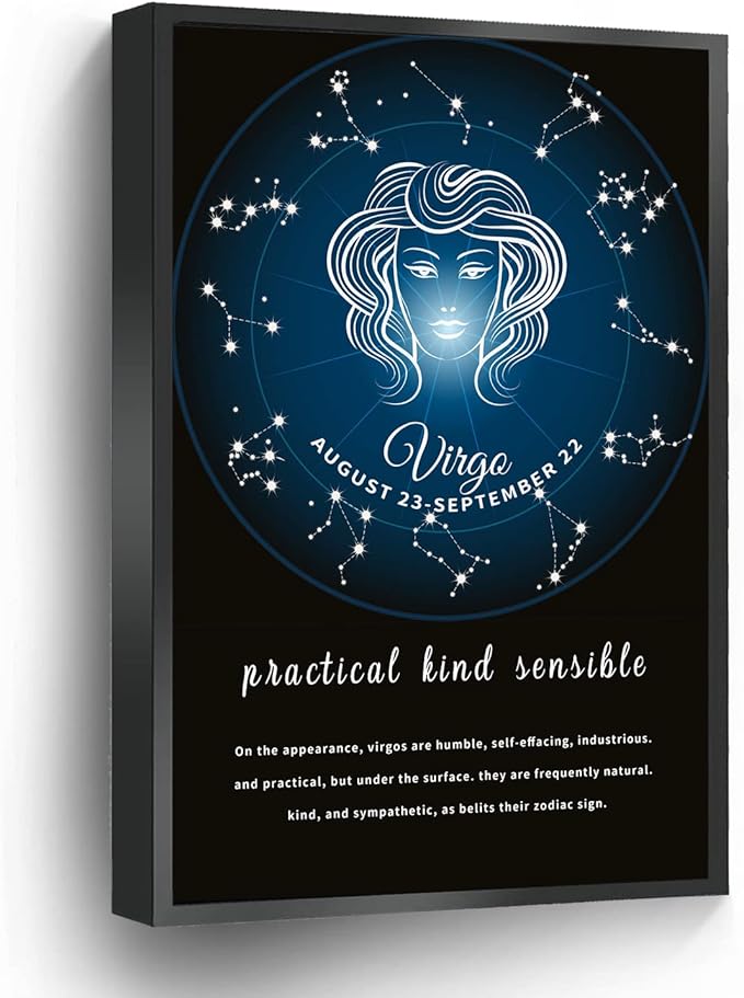 Virgo Zodiac Canvas Prints Astrology Wall Art Poster Personalized Zodiac Gift For Home Office School Wall Decor Framed Artwork(Metal Framed 8" X 12") - Virgo Poster for men