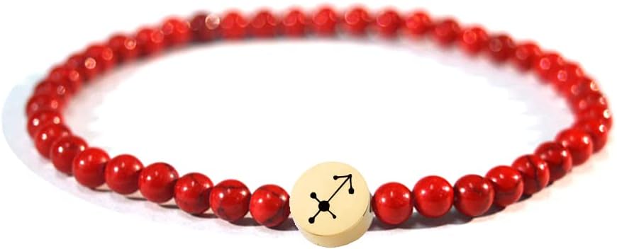 4MM Mini Gemstone Energy Star Sign Constellation Bracelet with 18K Gold Plated Charm Zodiac Bracelet for Women - Aries Bracelet for men