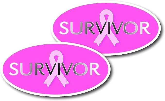 Survivor Breast Cancer Awareness Pink Ribbon Vinyl Sticker (2 Pcs) - 3 x 6 Inch Women Empowerment Mom Life Stickers for Cars Van Truck - Cancer Car Accessories for men
