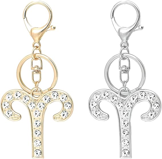 Constellation Keychain,2 Packs Gold and Silver Zodiac Creative Crystal Keychain,Novelty keychain Accessories - Aries Keychain for men