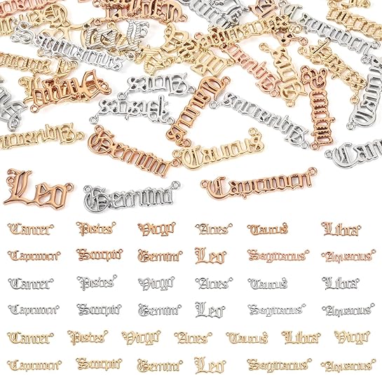 Pandahall 36Pcs Zodiac Word Message Links Charms Twelve Constellation Alphabet Pendant Connector Virgo Scorpio Libra for DIY Horoscope Sign Couple Necklace Bracelet (Hole: 1mm) - Aries Necklace for men