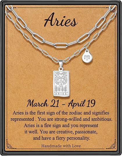 Zodiac Layered Necklaces for Women, Retro 12 Constellation Pendant Necklace for Women Tarot Card Necklace Jewelry Birthday Gifts for Her Sister Best Friend - Aries Necklace for men