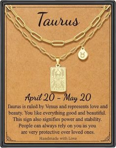STORUP Zodiac Layered Necklaces for Women, Retro 12 Constellation Pendant Necklace for Women Tarot Card Necklace Jewelry Birthday Gifts for Her Sister Best Friend - Taurus Products for men