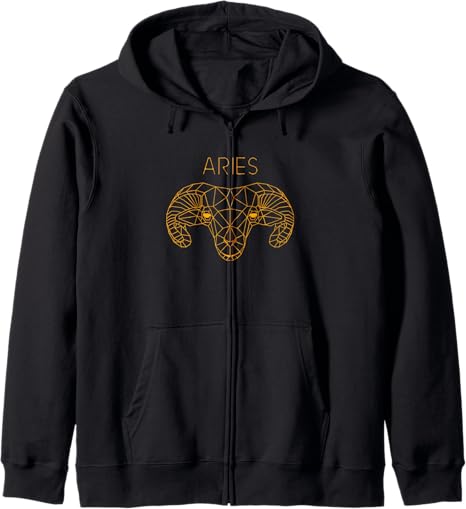 Aries Geometric Ram Zodiac Sign Horoscope Birthday Zip Hoodie - Aries Hoodie for men
