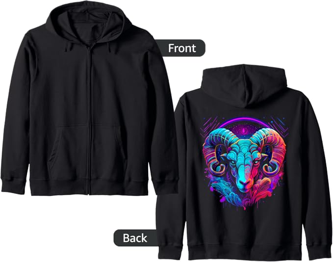 Aries Zodiac Sign Ram Graphic Astrology Cool Horoscope Art Zip Hoodie - Aries Hoodie for men