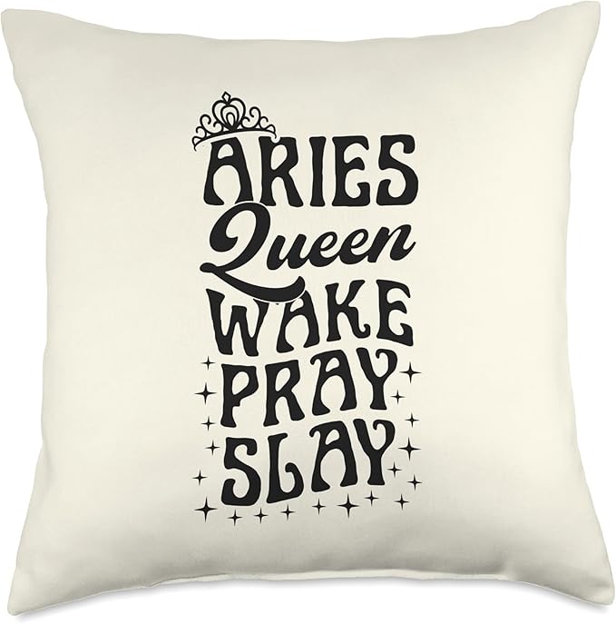 Aries Queen Wake Pray Slay Christian Aries Sign Throw Pillow - Aries Pillow for men