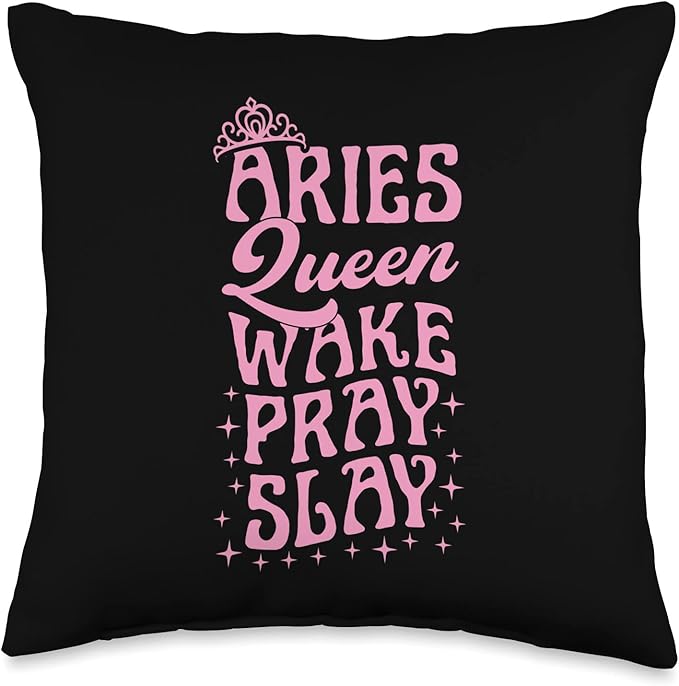 Aries Queen Wake Pray Slay Christian Aries Sign Throw Pillow - Aries Pillow for men